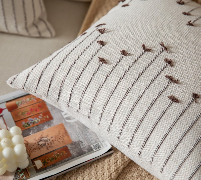 Caflife Boho Throw Pillow Covers 20x20 Set of 2 Decorative Pillows for Bed, Neutral Pillow Covers Beige with Coffee Line Throw Pillows for Modern Farmhouse Couch Sofa Living Room Outdoor - Image 4